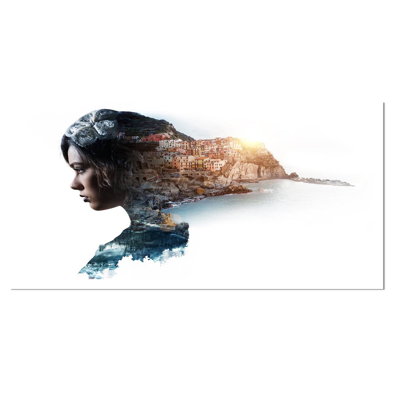 Designart - Double Exposure Woman Portrait - Portrait Canvas Art Print